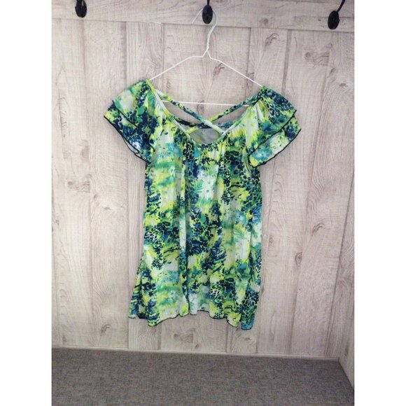 Inspire Shirt Women S Green Navy Blue Lace Rhinestone Neckline Boho Artsy Top - Picture 2 of 8